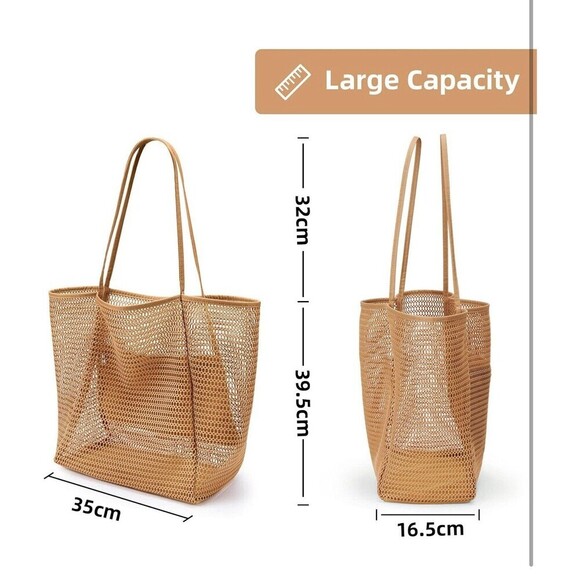 New Beach Bag Mesh Nylon Large Shoulder Tote - Picture 3 of 4